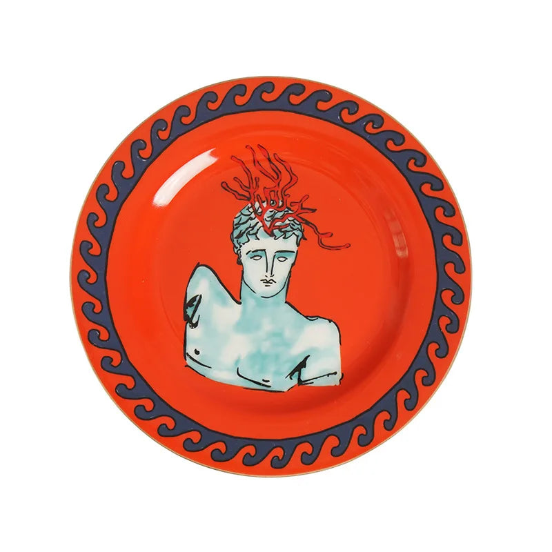 Tasse à Café en Porcelaine Rouge avec Plateau Rond