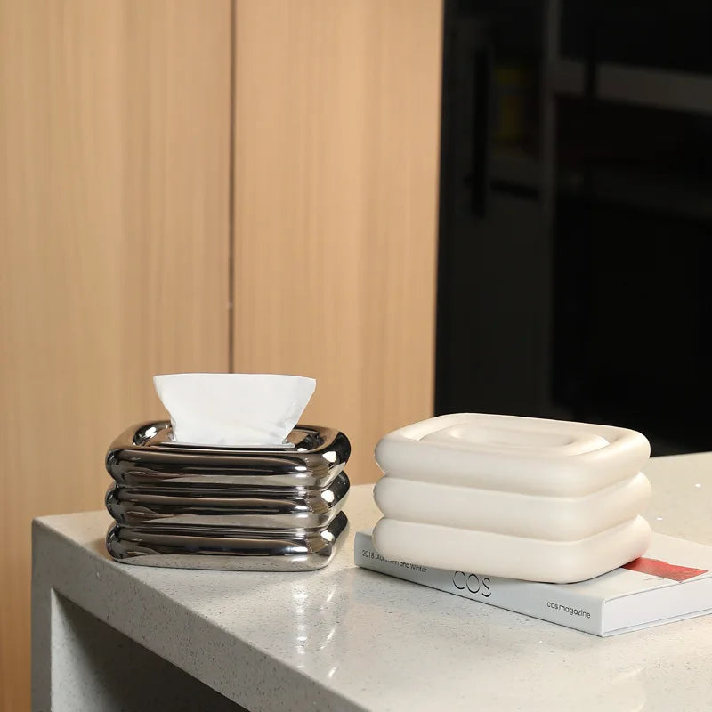 Ceramic Tissue Box – Geometric Fringe Design