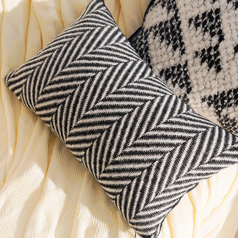 Housse de Coussin Pied-de-Poule - Noir et Blanc