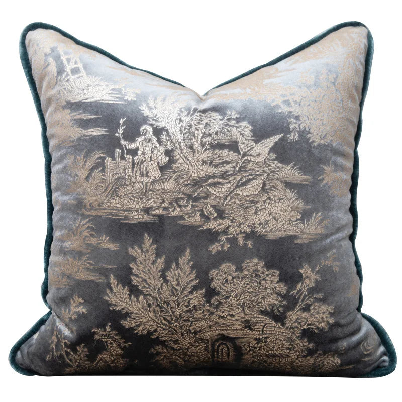 Housse de Coussin Lombaire Effet Python avec Pompon Art Déco