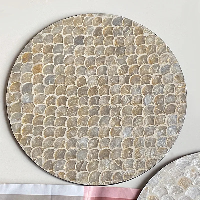 Plateau Rond Tissé Coquillages Style Léger Luxe