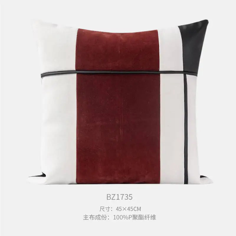 Housse de Coussin Luxe Bordeaux et Noir Bicolore