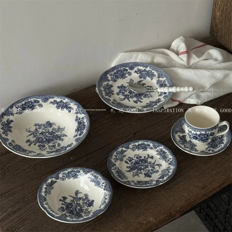 Service de Table Céramique Motif Floral Bleu Vintage