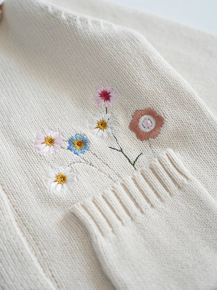 Cardigan Fille Brodé Motif Champignon