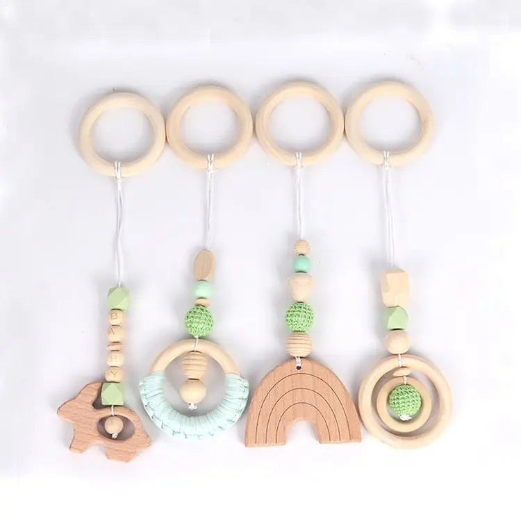 Lot de 4 Jouets en Bois pour Portique d'Éveil