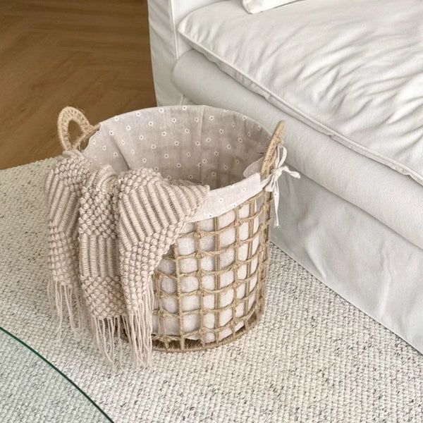 Panier à Linge Tressé Coton et Lin Respirant
