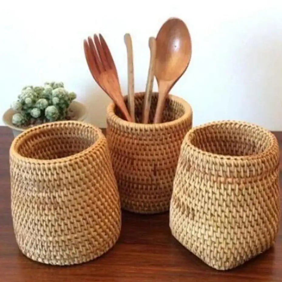 Panier de Rangement Rond en Rotin Tressé