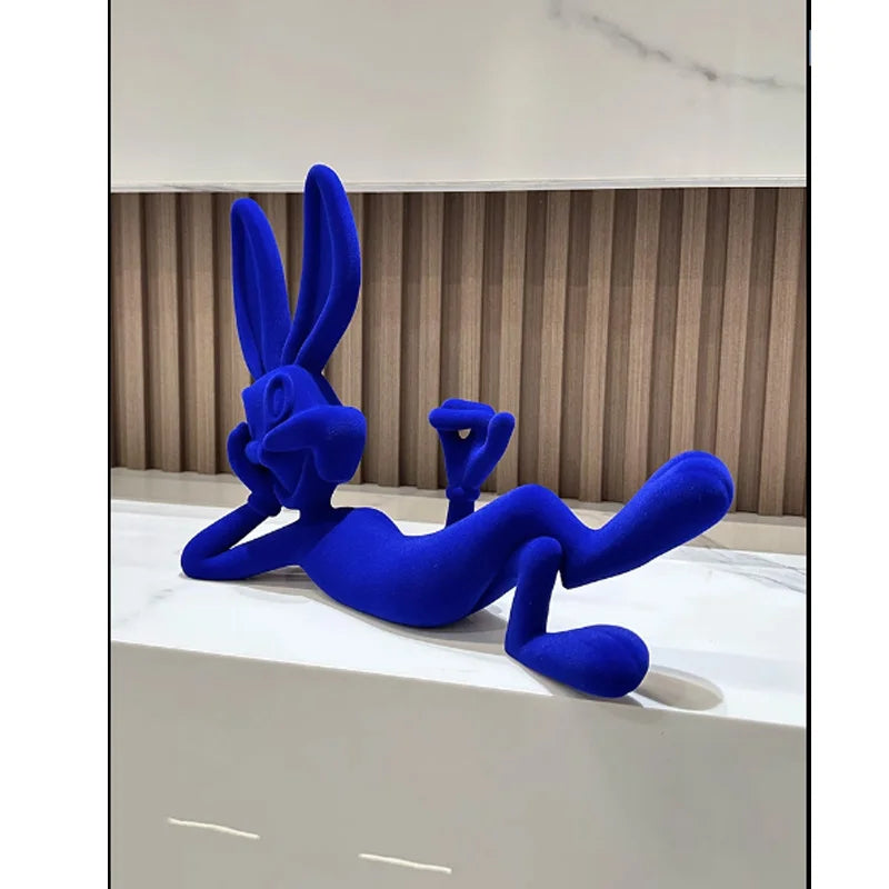 Statuette Lapin Résine Bleu Klein Design Moderne