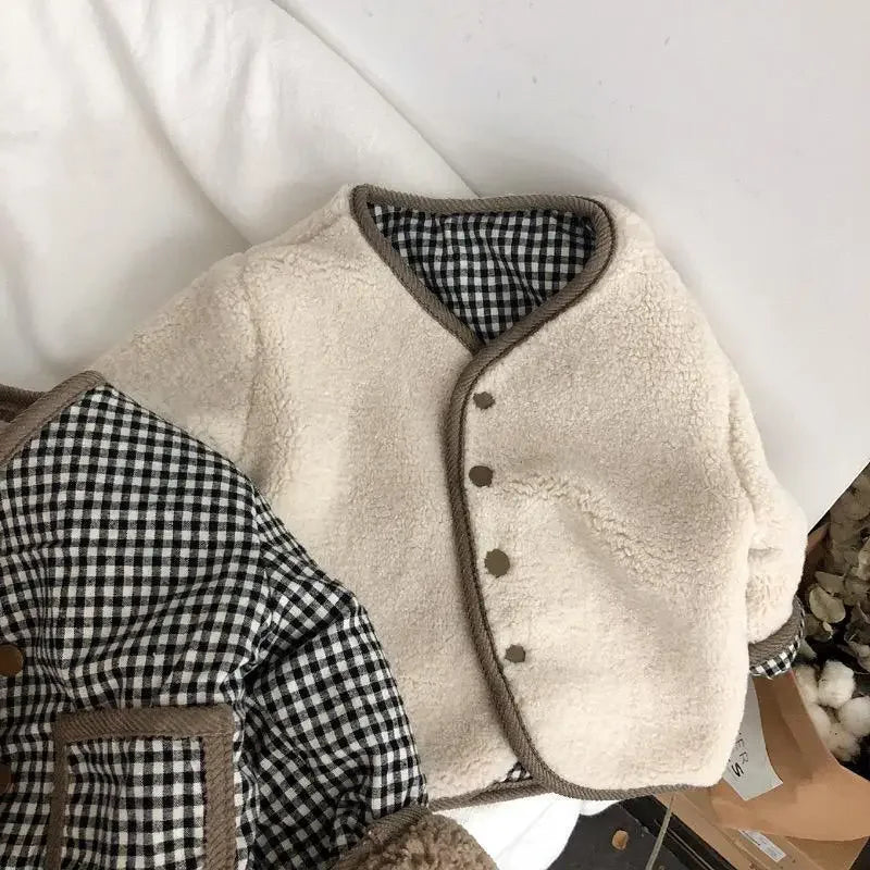 Veste Enfant Réversible Chaude à Carreaux