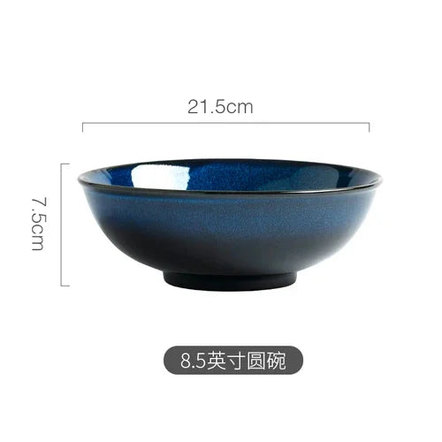 Service de Vaisselle Céramique Bleu Effet Flammé Style Japonais