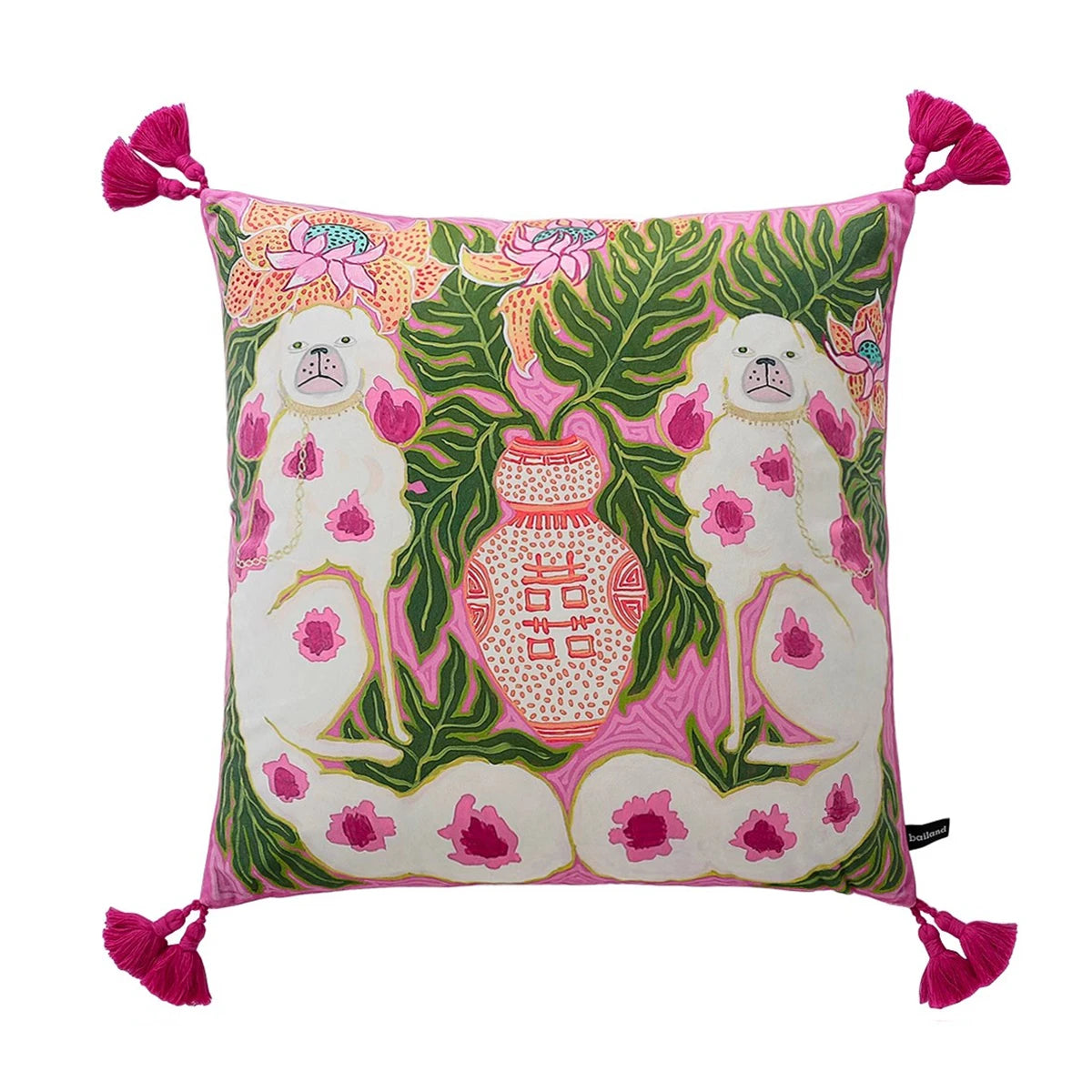 Housse de Coussin Velours Motif Léopard à Pompons