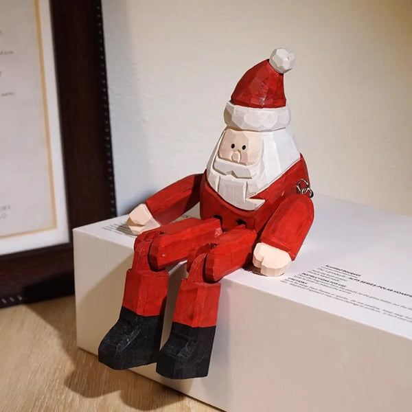 Statuette Père Noël Sculptée Bois Décoration de Fête
