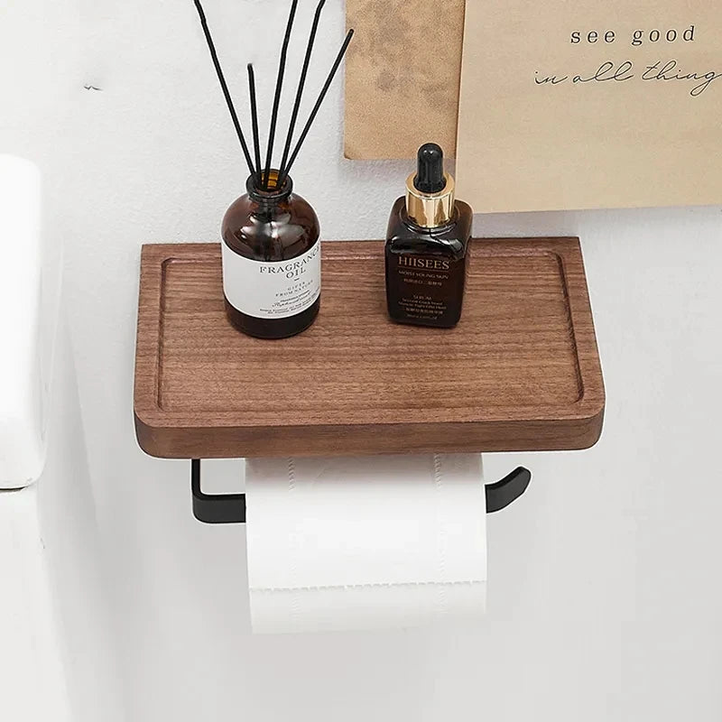 Porte-Papier Toilette Mural avec Étagère - Noir Mat