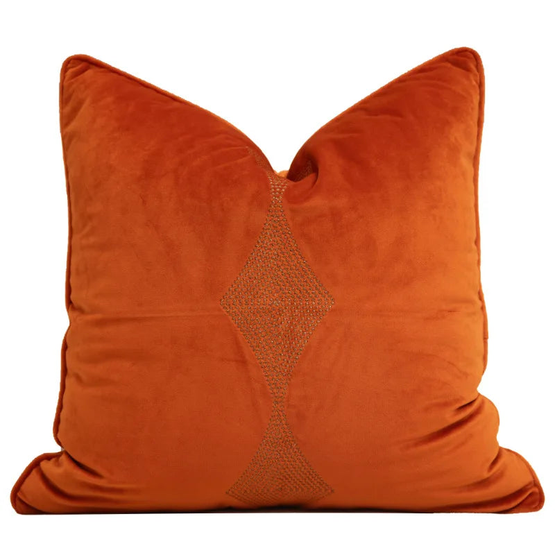 Housse de Coussin Velours Orange Beige Brodée Lombaire