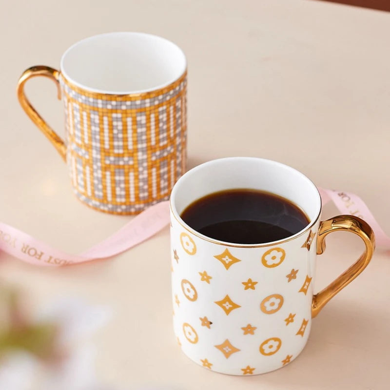 Tasse à Café en Céramique Dorée Peinte Main