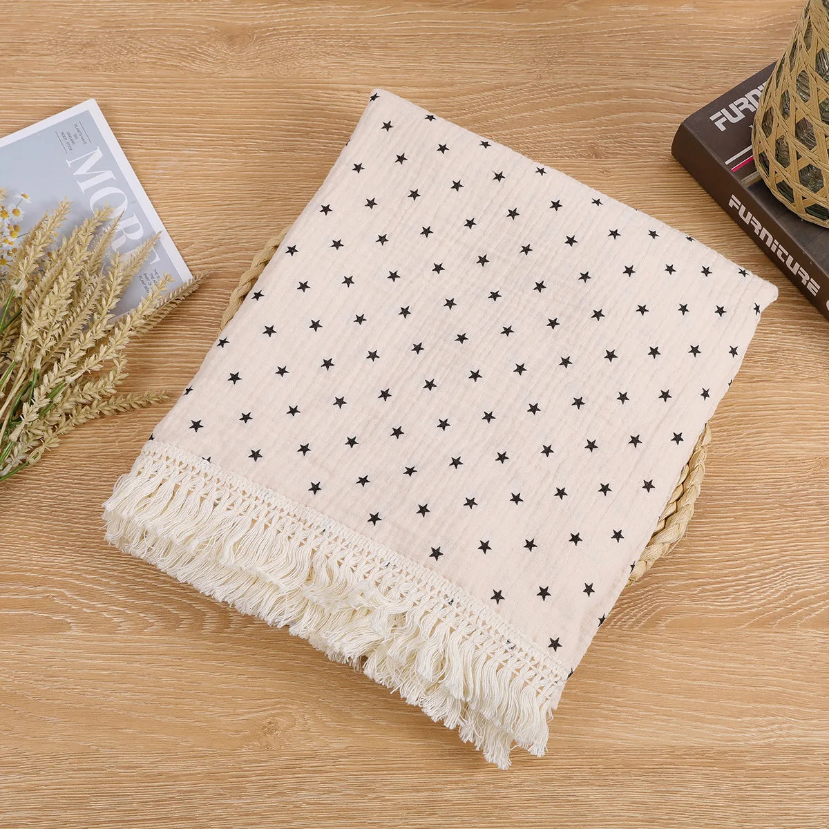 Couverture Bébé en Mousseline de Coton à Pompons