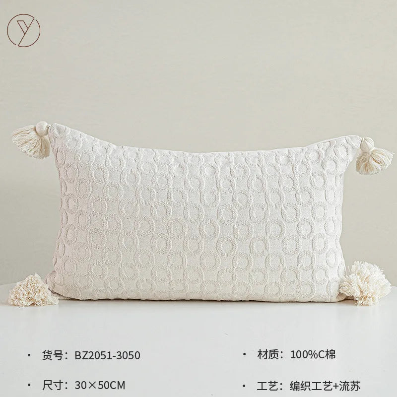 Housse de Coussin Blanche Rayée à Franges Waist