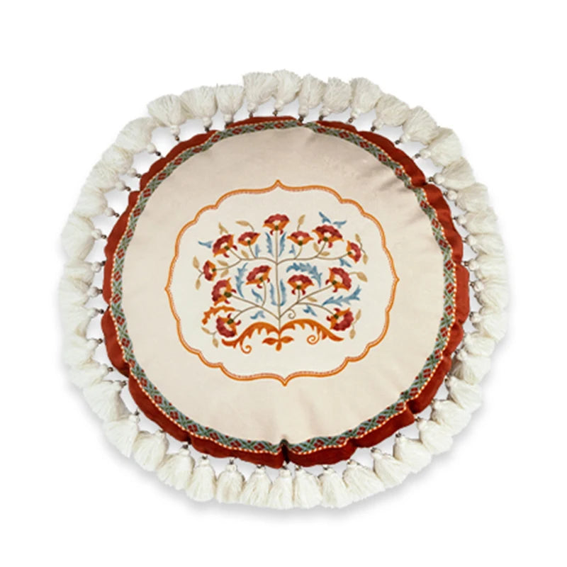 Housse de Coussin Lombaire Velours Rouge Brique Floral