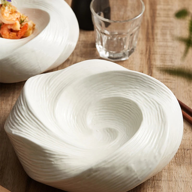 Plat en Céramique Blanche Design Artistique pour Salade et Fruits