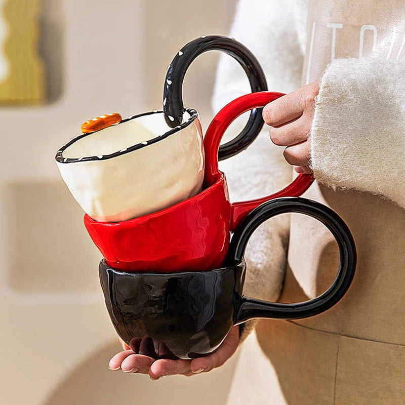 Tasse en Céramique Unie Grande Anse Style Luxe Léger