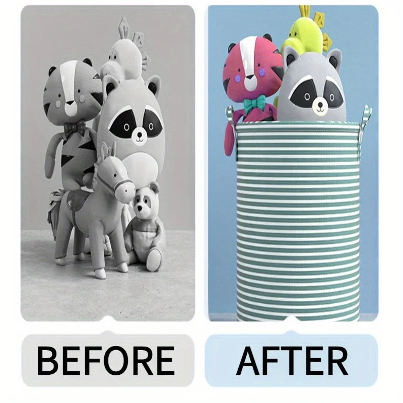 Panier à Linge Pliable Rayé Minimaliste Multi-Usage