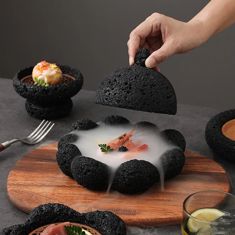 Assiette en Pierre Volcanique Style Japonais pour Sushi