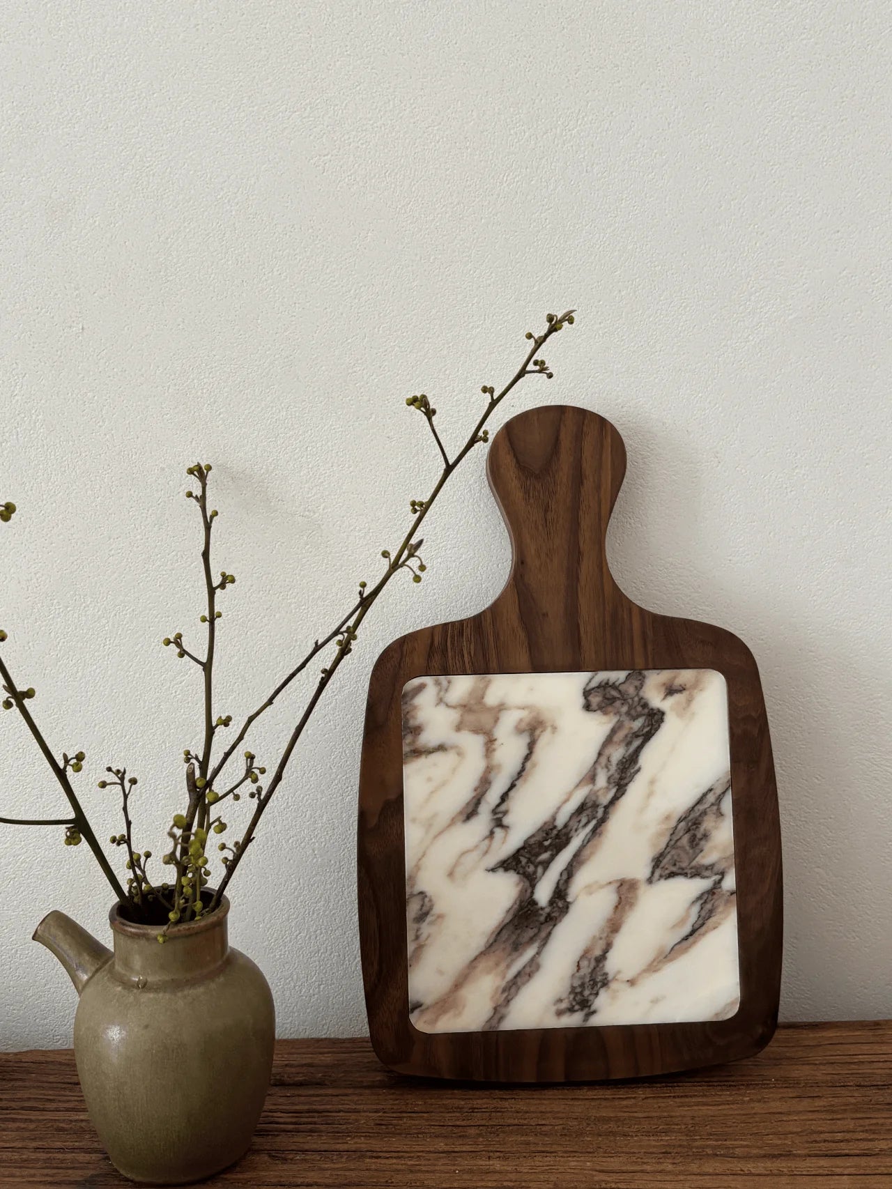 Plateau Marbre Calacatta Viola Manche en Bois