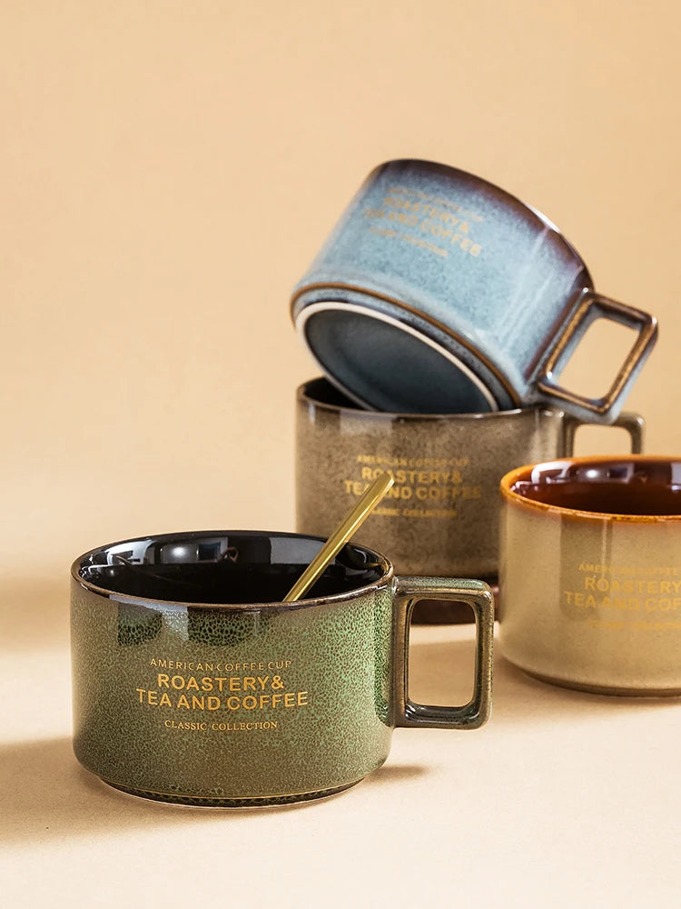 Tasse en Céramique avec Cuillère et Soucoupe Lettre Dorée 300ml