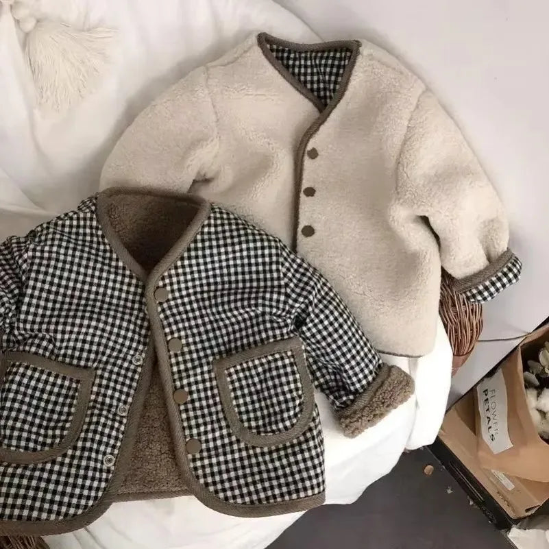 Veste Enfant Réversible Chaude à Carreaux