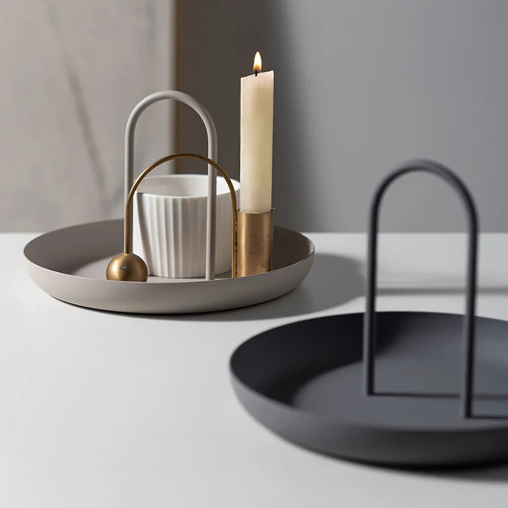 Plateau Rond Portable avec Poignée Style Nordique