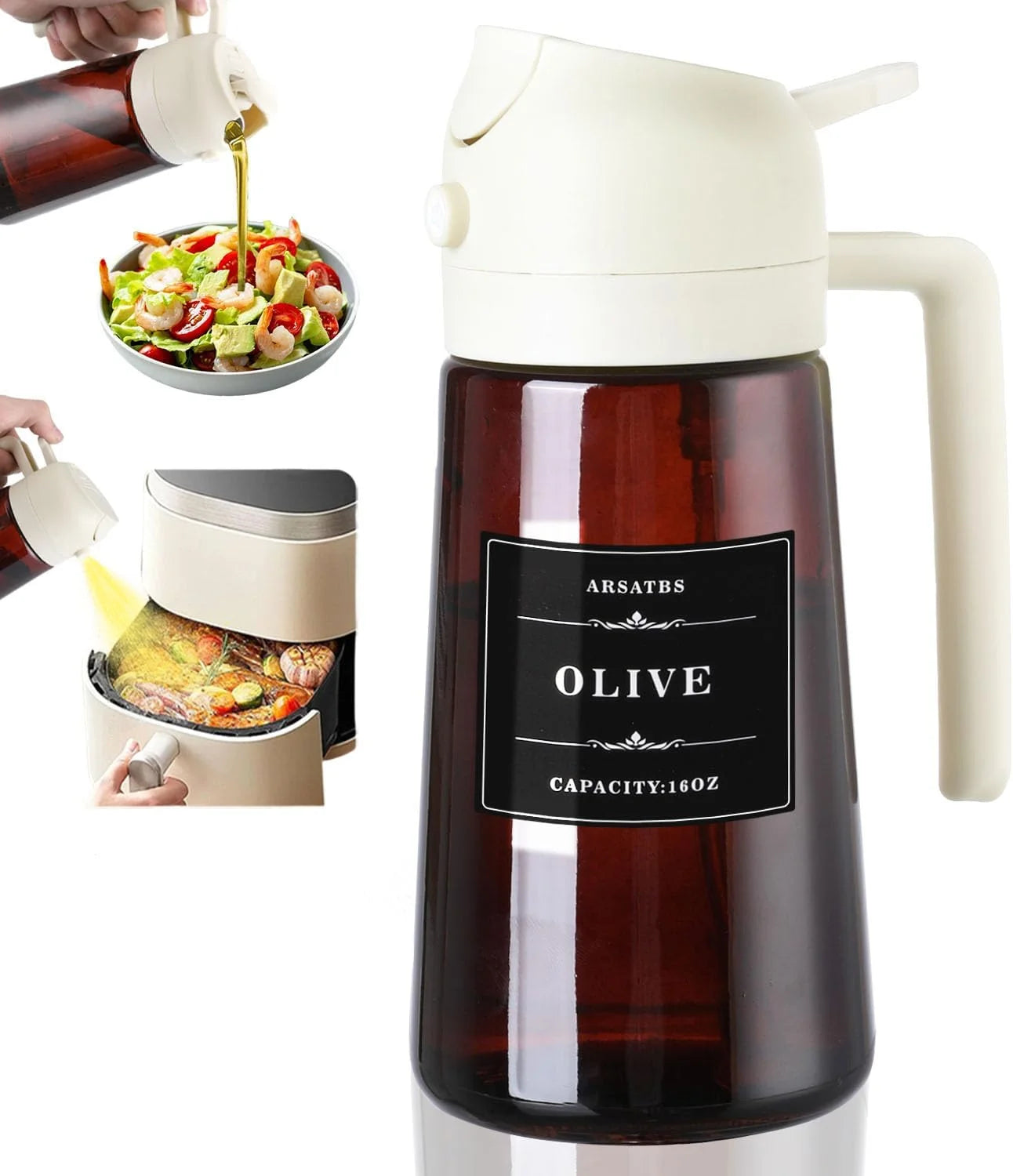 Distributeur d'Huile 2-en-1 Verre avec Vaporisateur 470ml