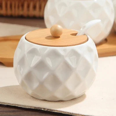 Salière et Sucrier en Céramique Blanche avec Cuillère