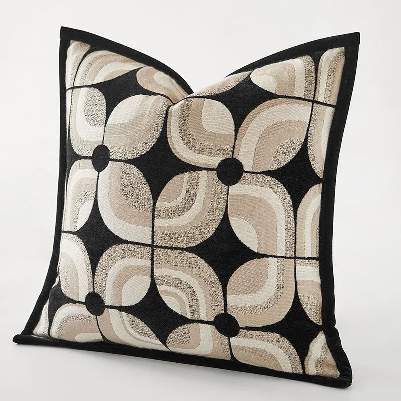 Housse de Coussin Jacquard Géométrique Gris Avoine Luxe Minimaliste
