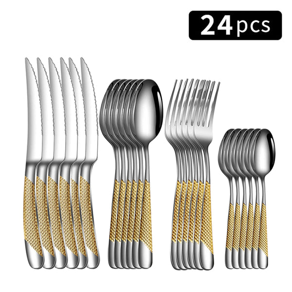 Ensemble Couverts à Steak Étoilé 24 Pièces Inox