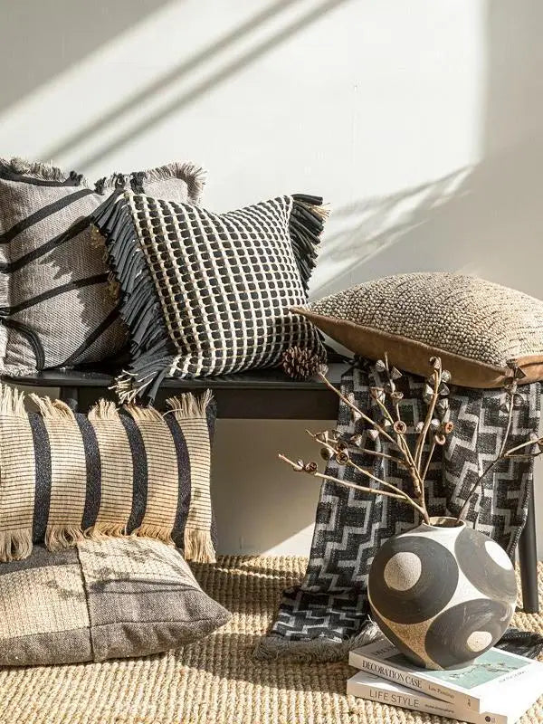 Housse de Coussin Corde de Chanvre Large Bordure Tressée