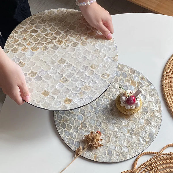 Plateau Rond Tissé Coquillages Style Léger Luxe