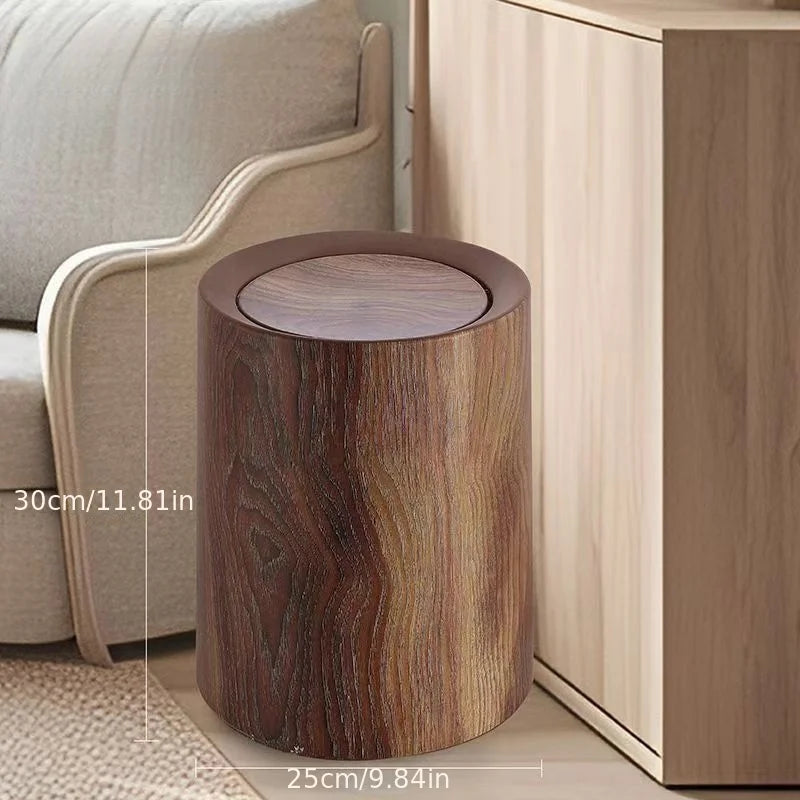 Wood-Grain Trash Can – Semi-Circular Slim Bin