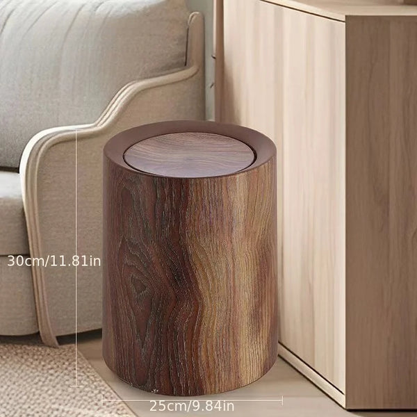 Wood-Grain Trash Can – Semi-Circular Slim Bin