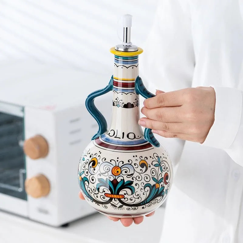Distributeur d'Huile d'Olive en Céramique Gaufrée