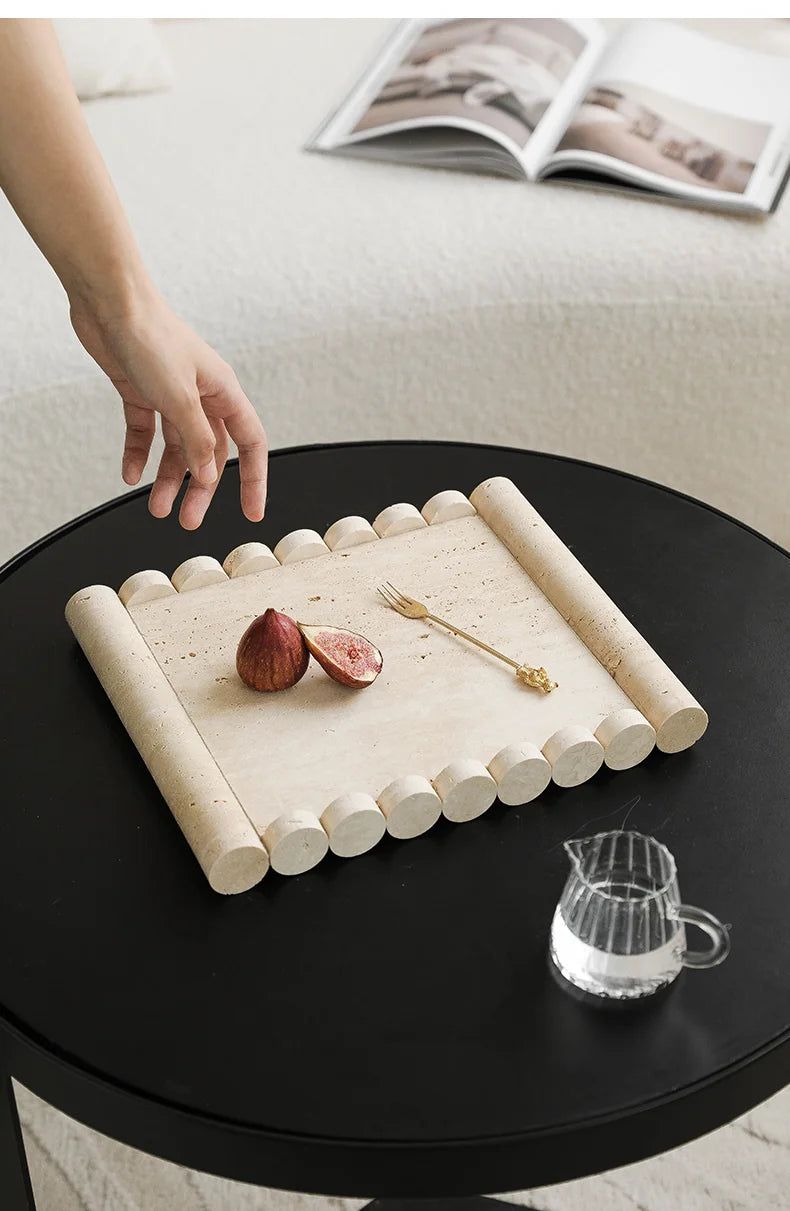 Plateau de Service Marbre Travertin Beige Vintage