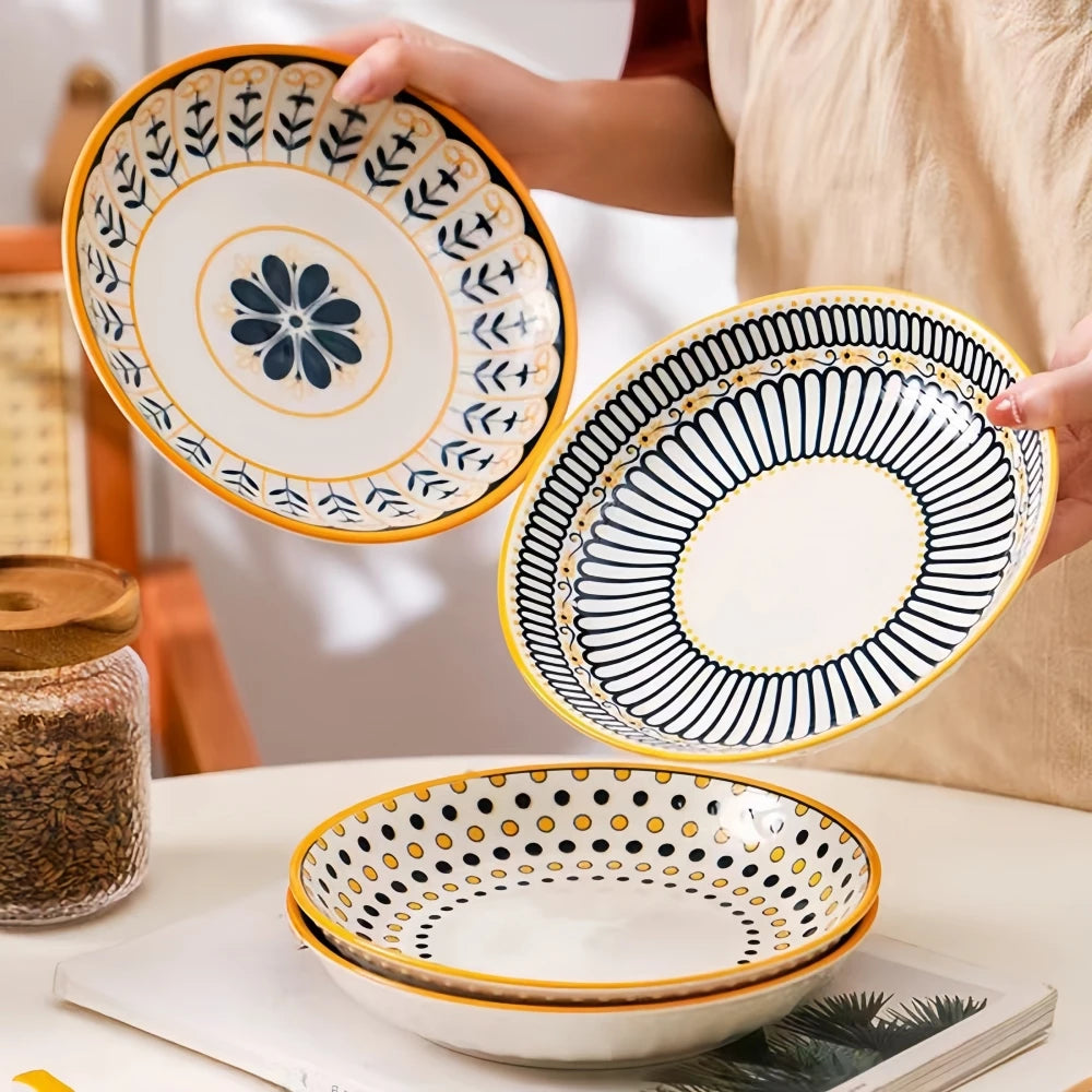 Assiettes en Céramique Japonaises Motif en Relief 8 Pouces