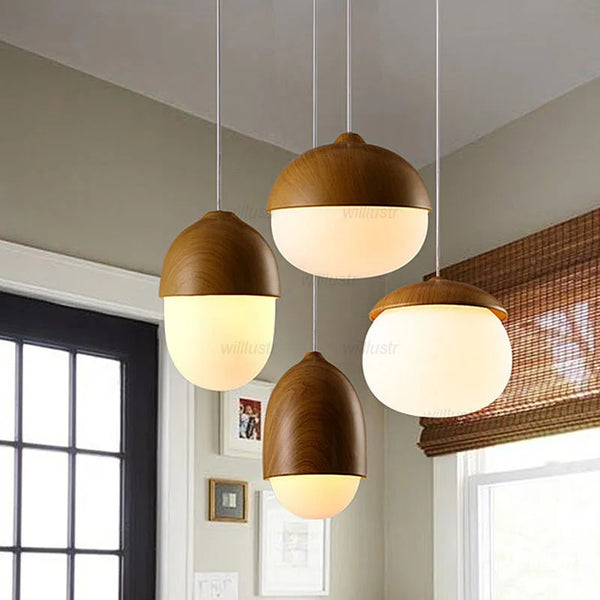 Suspension Créative Effet Noix Bois Métal et Verre