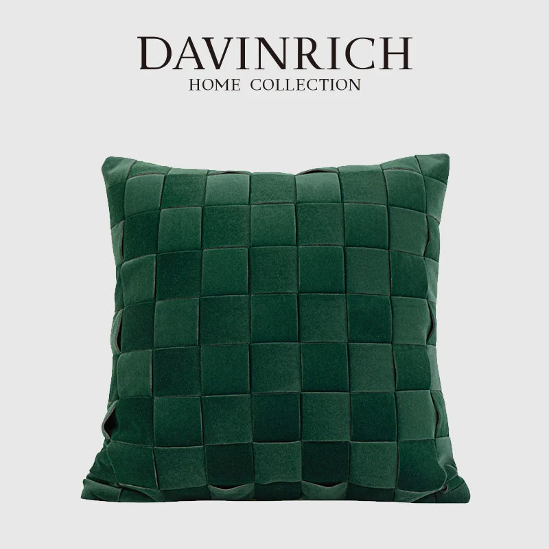 Housse de Coussin Velours Tissage Panier Luxe
