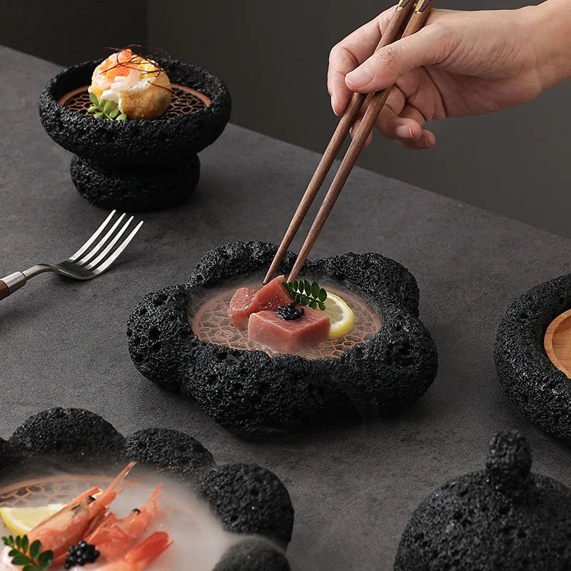 Assiette en Pierre Volcanique Style Japonais pour Sushi