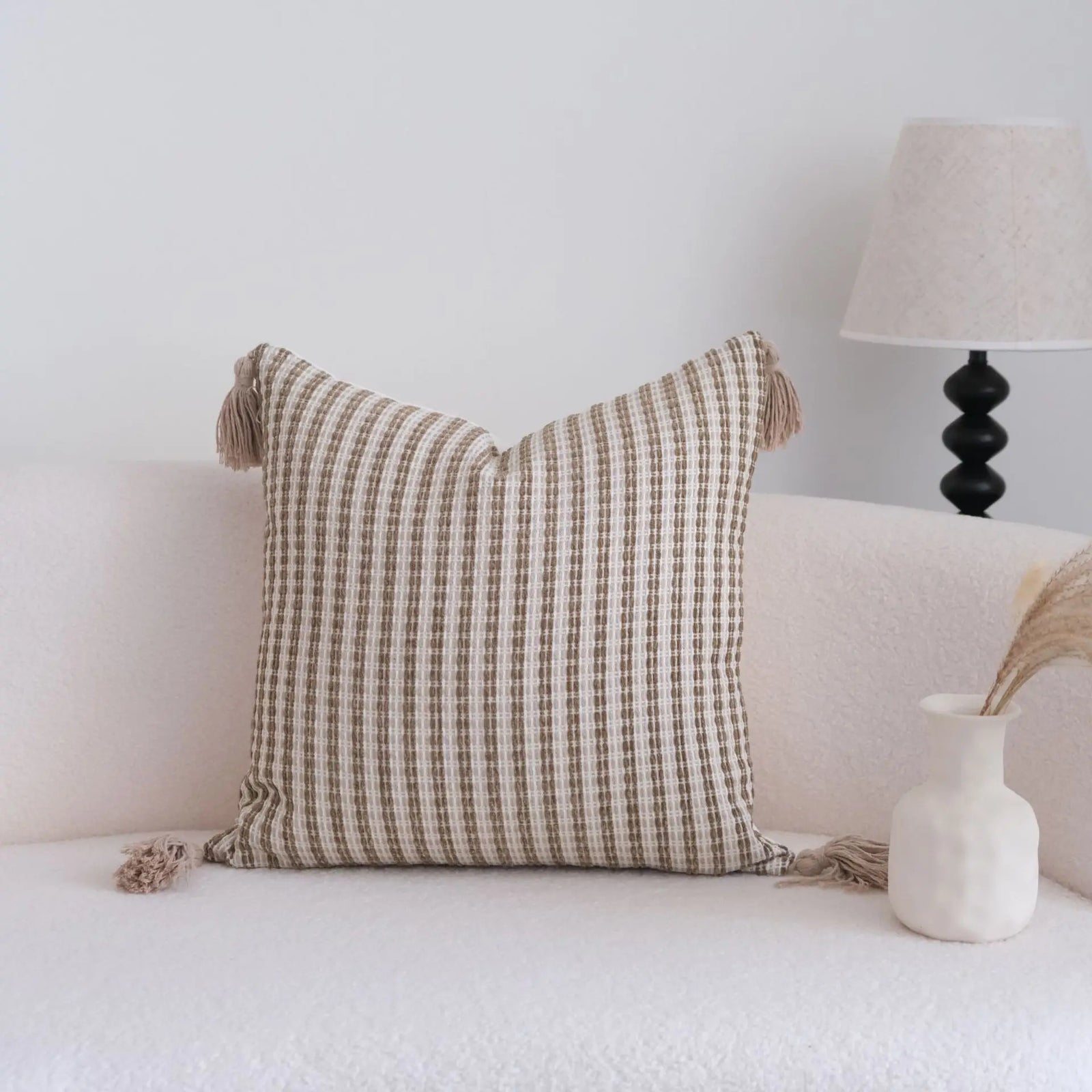 Housse de Coussin Marron Maillard - Motif Géométrique Jacquard