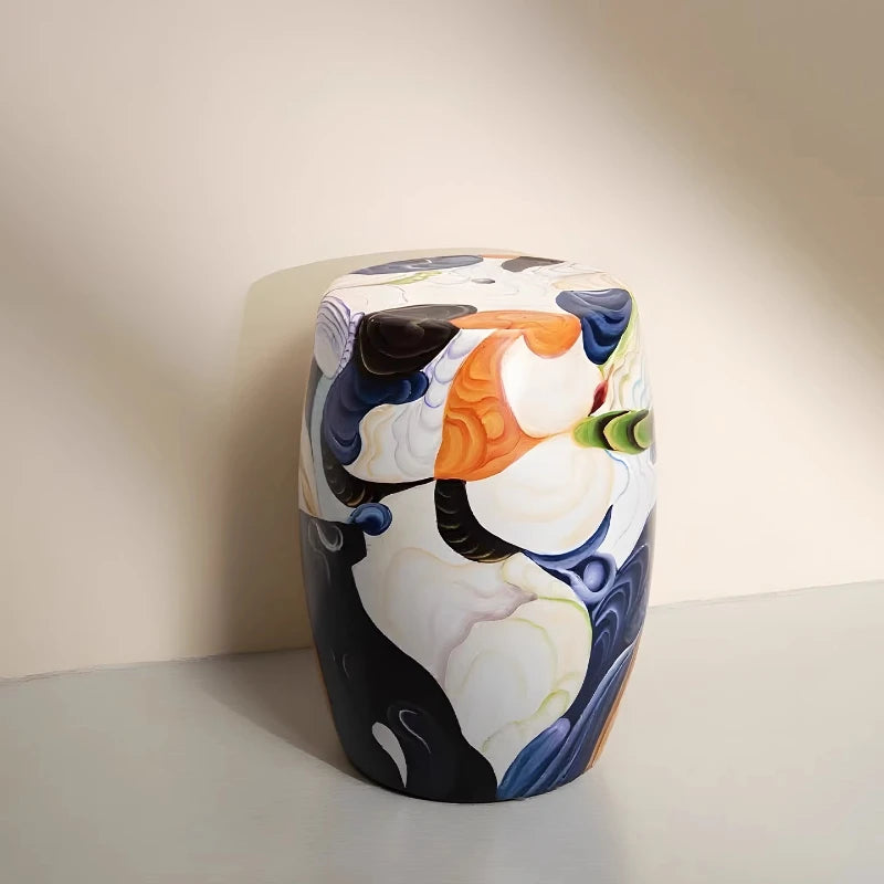 Tabouret Bas en Céramique Peinte à la Main - Style Italien