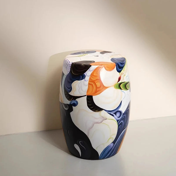 Tabouret Bas en Céramique Peinte à la Main - Style Italien