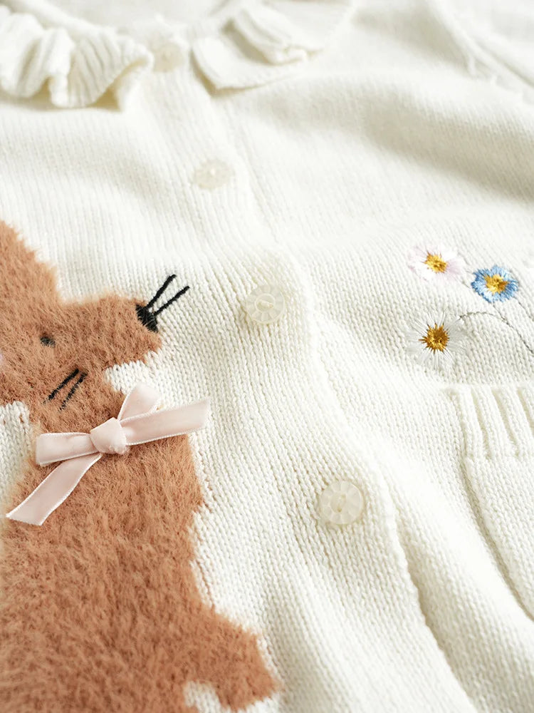 Cardigan Fille Brodé Motif Champignon