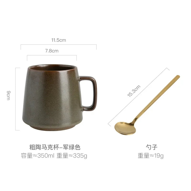 Tasse en Céramique Rétro avec Sous-Verre en Bois
