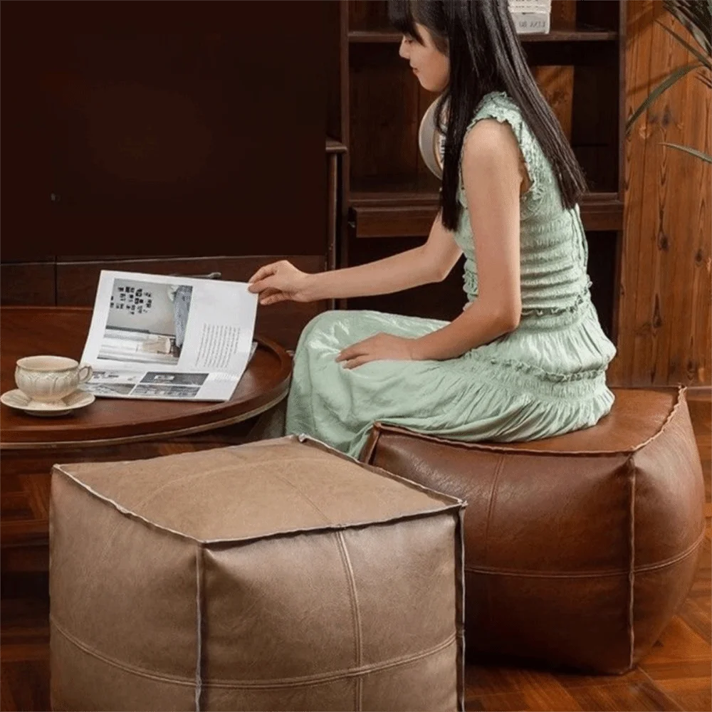 Pouf de Rangement en Cuir PU - Style Nordique Empilable